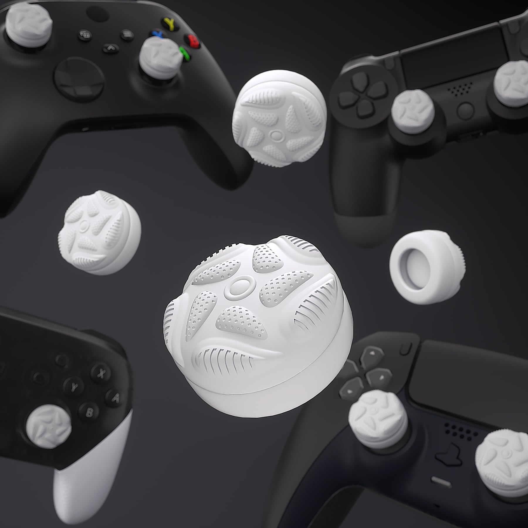 PlayVital Thumbs Cushion Caps Thumb Grips for ps5/4, Thumbstick Grip Cover for Xbox Series X/S, Thumb Grip Caps for Xbox One, Elite Series 2, for Switch Pro Controller - Raindrop Texture Design White