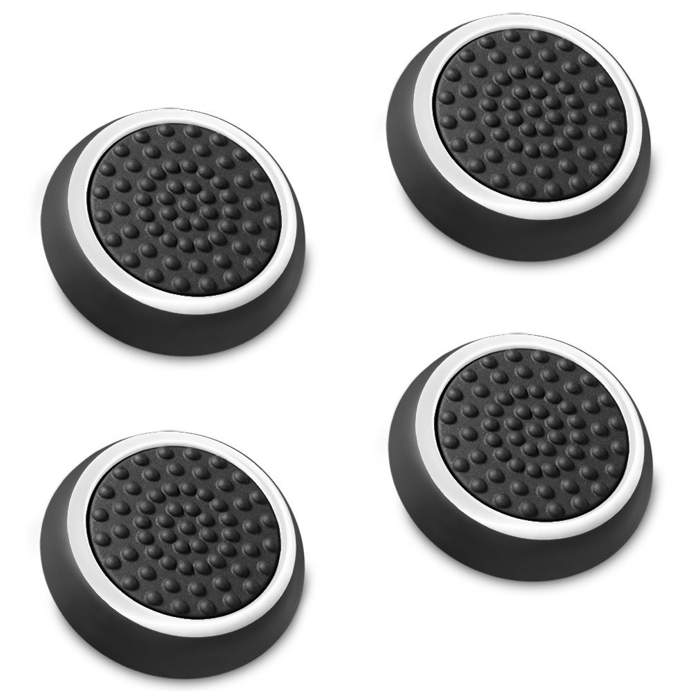 Fosmon (Set of 4) Analog Stick Joystick Controller Performance Thumb Grips Compatible with PS5, PS4, Xbox One, Xbox Series X/S compatible with Nintendo Switch Pro (Black/White)