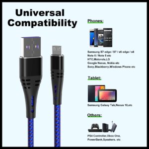 PS4 Controller Charging Cord 6 ft 2Pack Nylon Braided Extra Long Micro USB 2.0 High Speed Data Sync Cable Compatible for Playstaion 4, PS4 Slim/Pro, Xbox One S/X Controller, Android Phones(Blue)