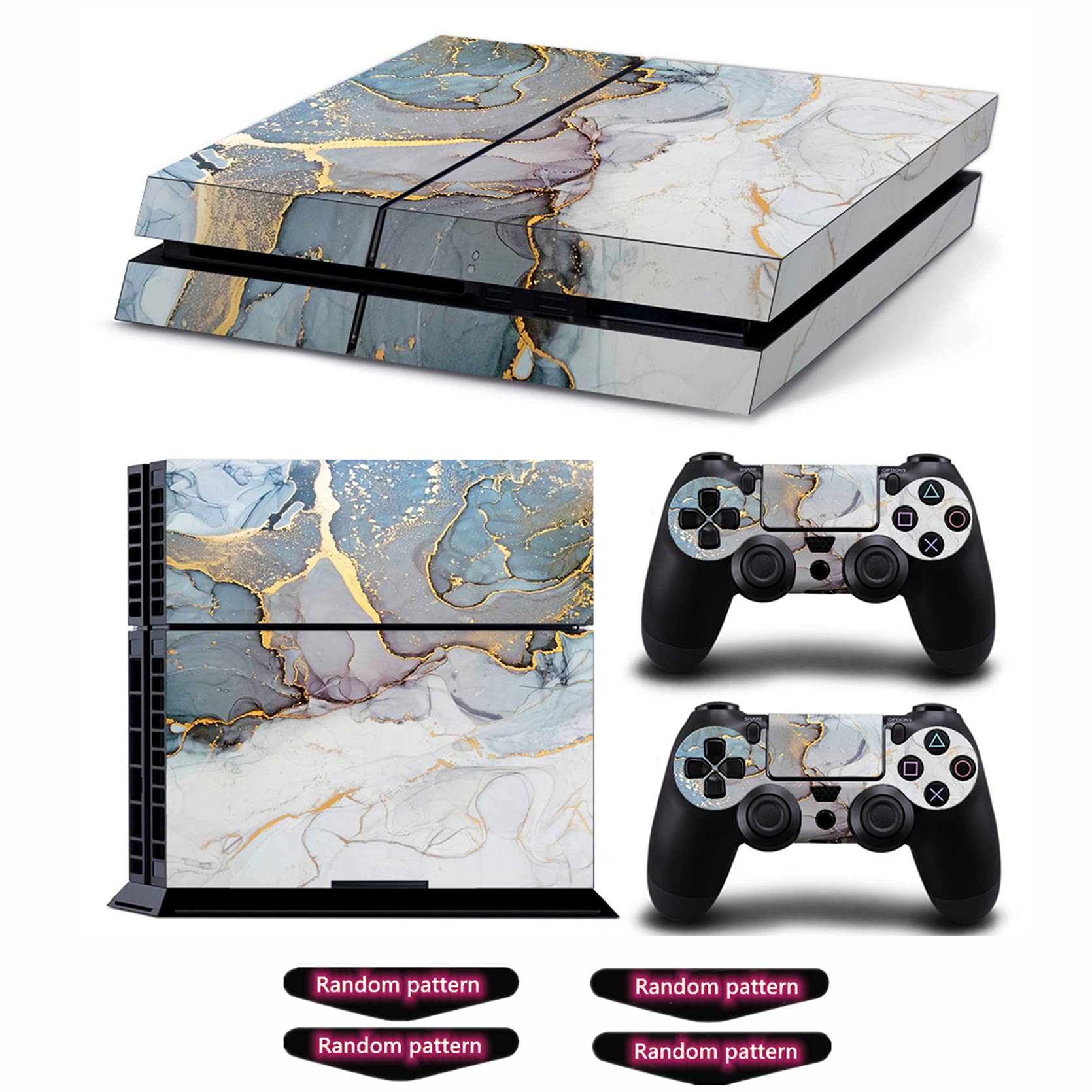 Decal Skin for Ps4, Whole Body Vinyl Sticker Cover for Playstation 4 Console and Controller (Include 4pcs Light Bar Stickers) (PS4, Marble Gold)