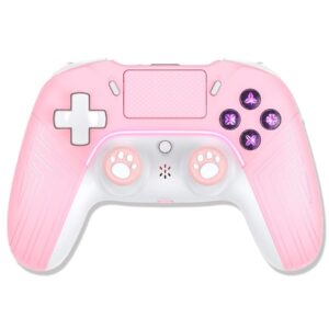 PHNIXGAM Pink Wireless Controller Compatible with Ps4/Ps4 Pro/Ps4 Slim/PC/iOS 13.4 Above/Android 10, Gaming Controller with Touchpad, Motion Sensor, Speaker, Headphone Jack, LED and Back Button