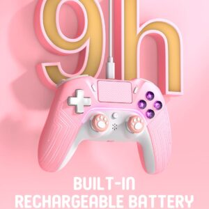 PHNIXGAM Pink Wireless Controller Compatible with Ps4/Ps4 Pro/Ps4 Slim/PC/iOS 13.4 Above/Android 10, Gaming Controller with Touchpad, Motion Sensor, Speaker, Headphone Jack, LED and Back Button