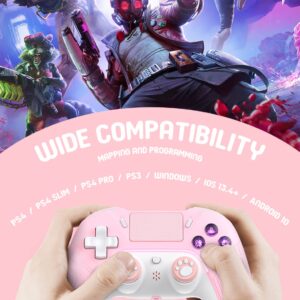 PHNIXGAM Pink Wireless Controller Compatible with Ps4/Ps4 Pro/Ps4 Slim/PC/iOS 13.4 Above/Android 10, Gaming Controller with Touchpad, Motion Sensor, Speaker, Headphone Jack, LED and Back Button