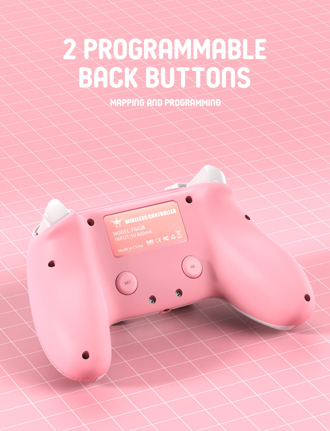 PHNIXGAM Pink Wireless Controller Compatible with Ps4/Ps4 Pro/Ps4 Slim/PC/iOS 13.4 Above/Android 10, Gaming Controller with Touchpad, Motion Sensor, Speaker, Headphone Jack, LED and Back Button