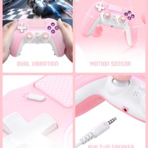 PHNIXGAM Pink Wireless Controller Compatible with Ps4/Ps4 Pro/Ps4 Slim/PC/iOS 13.4 Above/Android 10, Gaming Controller with Touchpad, Motion Sensor, Speaker, Headphone Jack, LED and Back Button