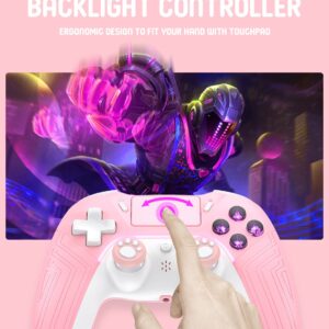 PHNIXGAM Pink Wireless Controller Compatible with Ps4/Ps4 Pro/Ps4 Slim/PC/iOS 13.4 Above/Android 10, Gaming Controller with Touchpad, Motion Sensor, Speaker, Headphone Jack, LED and Back Button