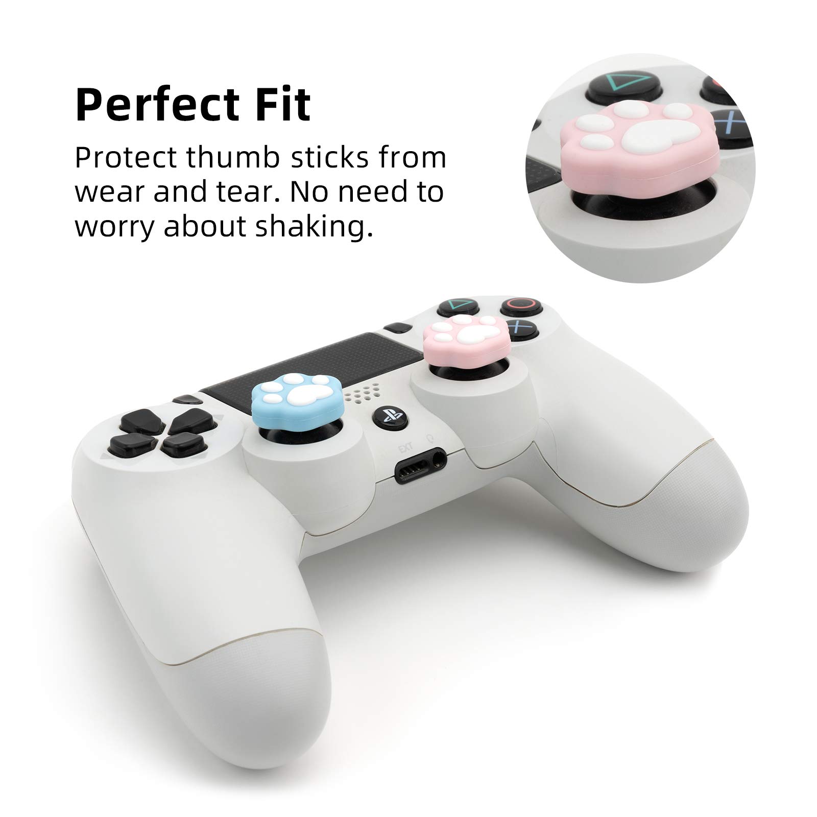 GeekShare Cat Paw Playstation 4 Controller Thumb Grips, Thumbsticks Cover Set Compatible with Switch Pro Controller and PS4 PS5 Controller, 2 Pair / 4 Pcs-Cat Paw Shape