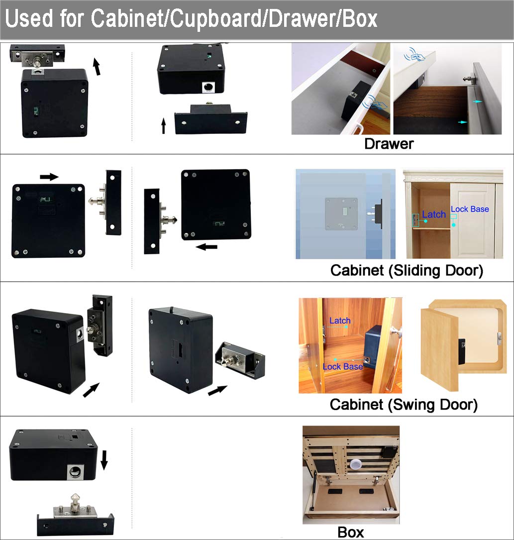 WOOCH RFID Lock Electronic Cabinet Lock, Hidden DIY Lock with USB Cable for Wooden Cabinet Drawer Locker Cupboard (1 Pack)