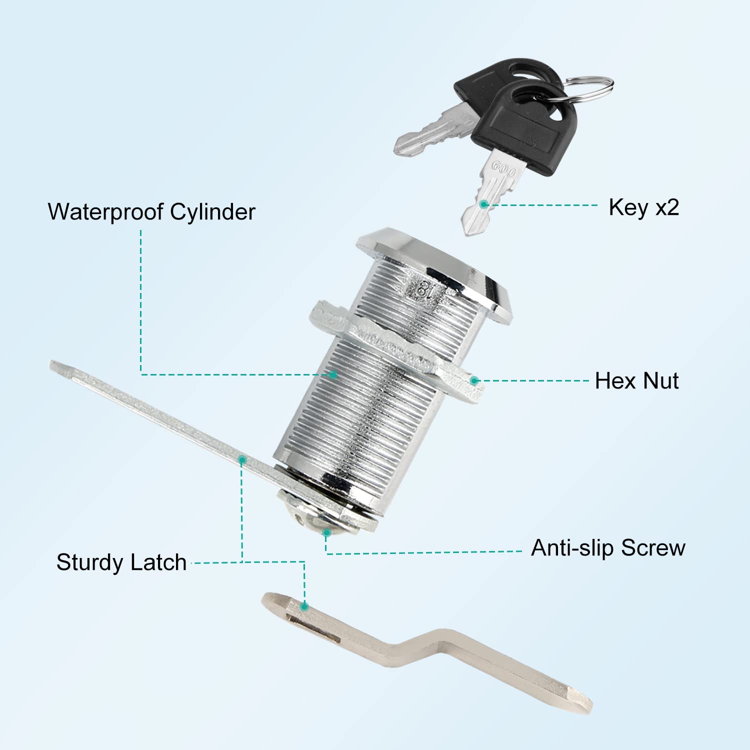 LAIWOO Cabinet Locks with Keys, 2 Pack 1-1/8 Inch Cylinder Lock Cabinet Cam Lock Set for Secure File Drawer Mailbox RV Camper Door Tool Box, Zinc Alloy