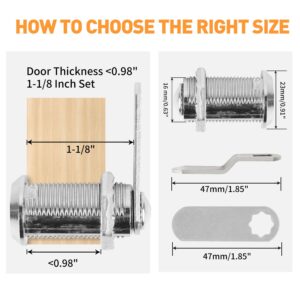 LAIWOO Cabinet Locks with Keys, 2 Pack 1-1/8 Inch Cylinder Lock Cabinet Cam Lock Set for Secure File Drawer Mailbox RV Camper Door Tool Box, Zinc Alloy