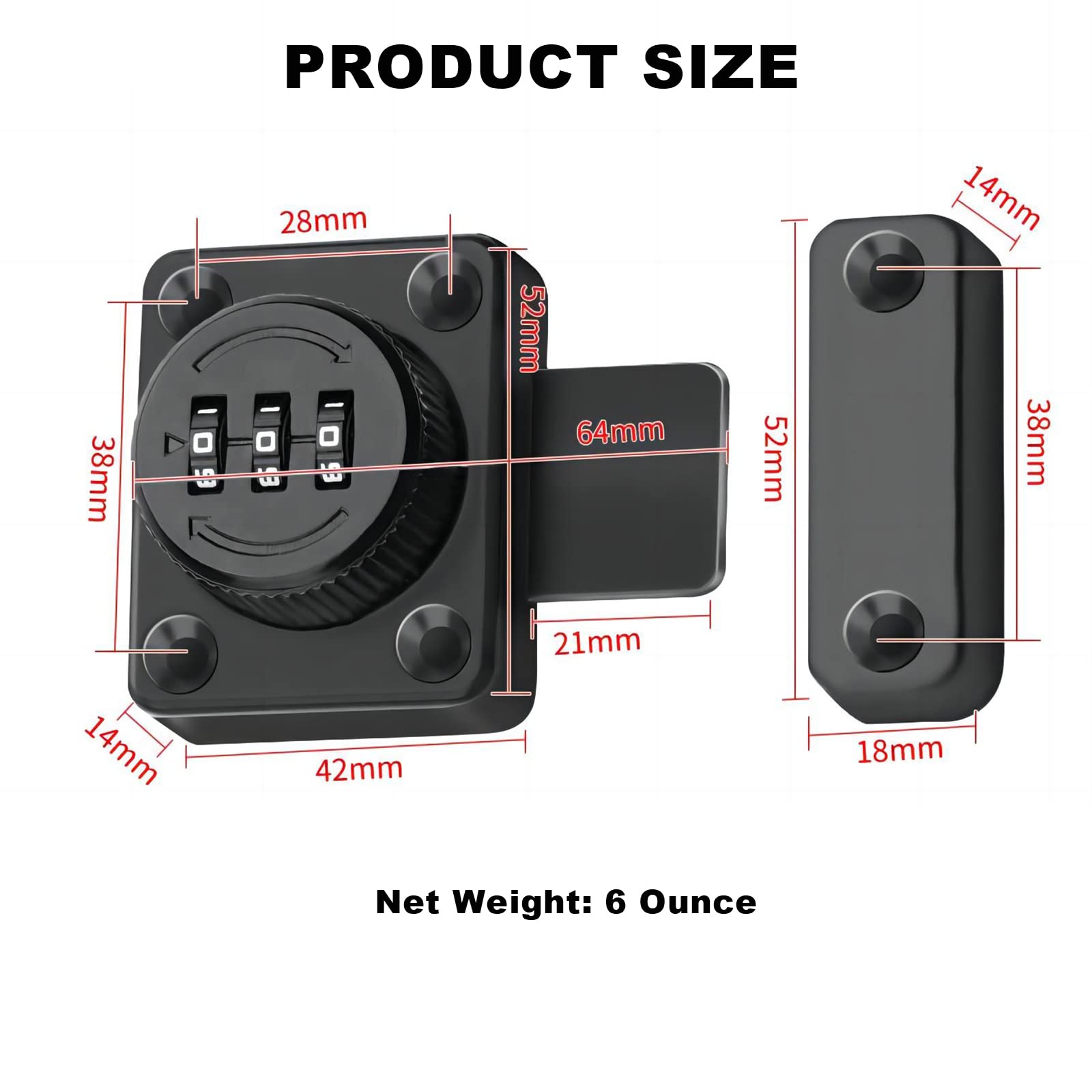 Cabinet Locks with Combination, Tcyoatoa Cabinet Latch, Metal Closet Locks, Exposed Installation for Small One-Way Door or Drawer with Matching Screws, Wide Use for Kiechen, Closet, Shed, Office