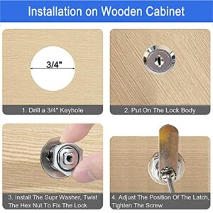 WOOCH Cabinet Cam Lock, 5/8 Inch Keyed Alike Cam Locks Secure File Drawer Door Mailbox Tool Box Dresser RV Cylinder Replacement Lock Hardware, Fits on 1/2" Max Panel Thickness (4 Pack)