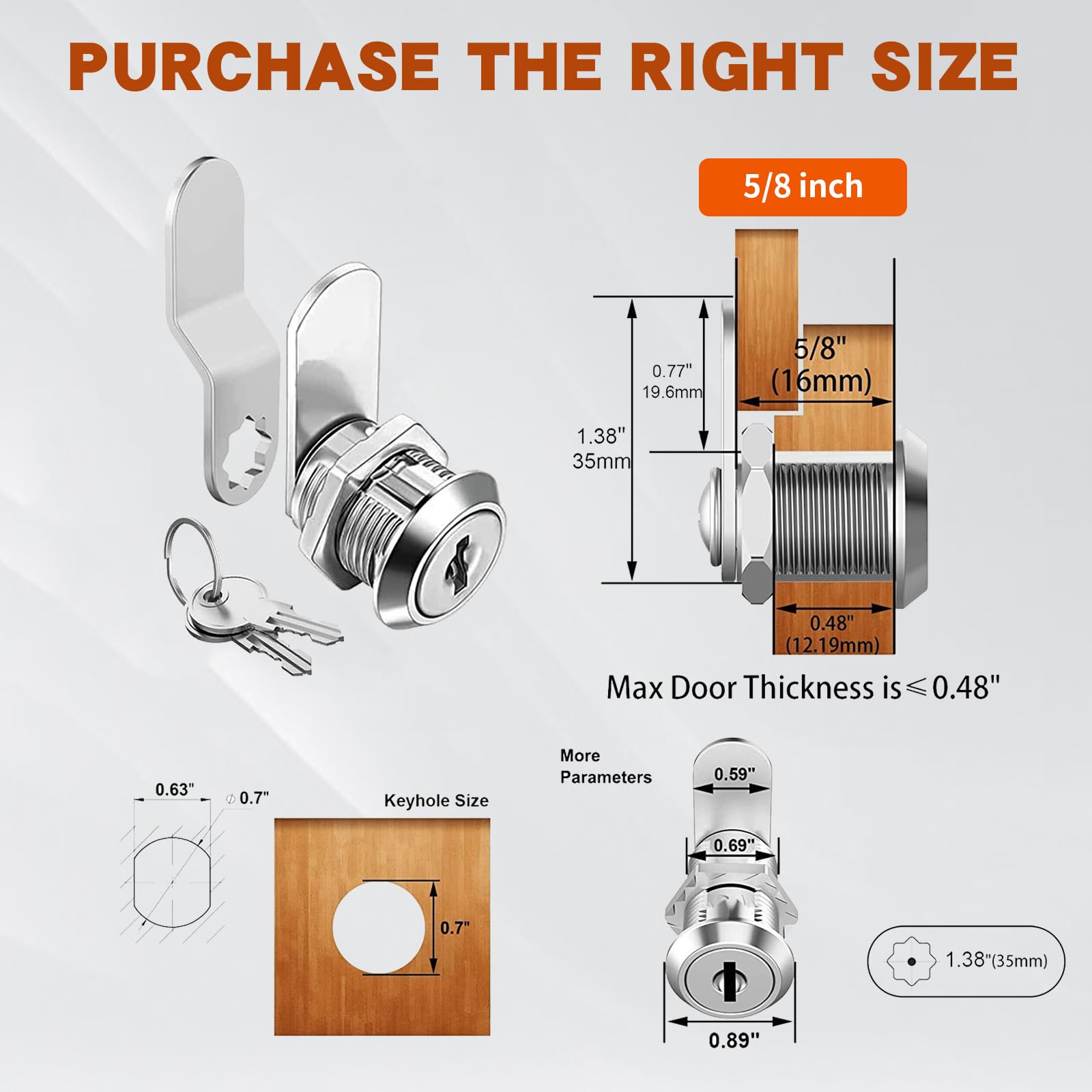 Cabinet Locks with Keys, 5/8" Cabinet Lock with Key, Drawer Locks for Cabinets, Drawer Lock, Cam Lock, Mailbox Lock, File Cabinet Lock, Tool Box Lock, Safety Locks for Cabinets and Drawers (1 PCS)