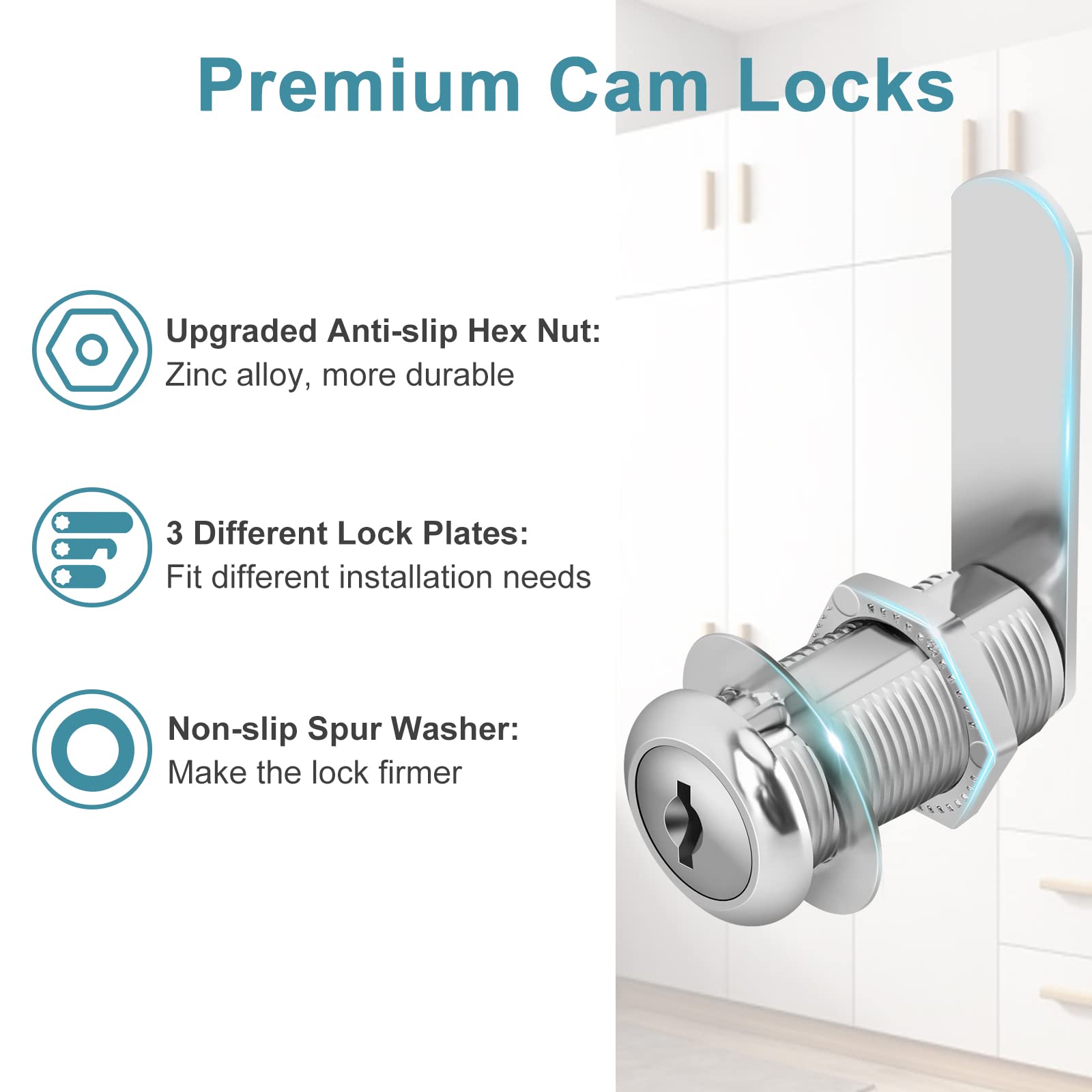 Pertinel Cam Locks Cabinet Locks Keyed Alike, 1-3/8'' (Length) Cylinder Fits on 1-1/8'' Max Panel Thickness, Secure Files Drawers RV Storage Locks Replacement Set, Zinc Alloy (1-3/8 Inch 2Pcs)