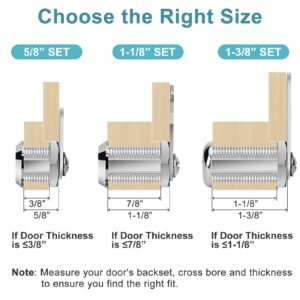 Pertinel Cam Locks Cabinet Locks Keyed Alike, 1-3/8'' (Length) Cylinder Fits on 1-1/8'' Max Panel Thickness, Secure Files Drawers RV Storage Locks Replacement Set, Zinc Alloy (1-3/8 Inch 2Pcs)