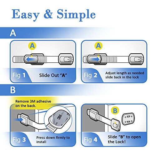 Child Safety Strap Locks (4 Pack) for Fridge, Cabinets, Drawers, Dishwasher, Toilet, 3M Adhesive No Drilling - Jool Baby