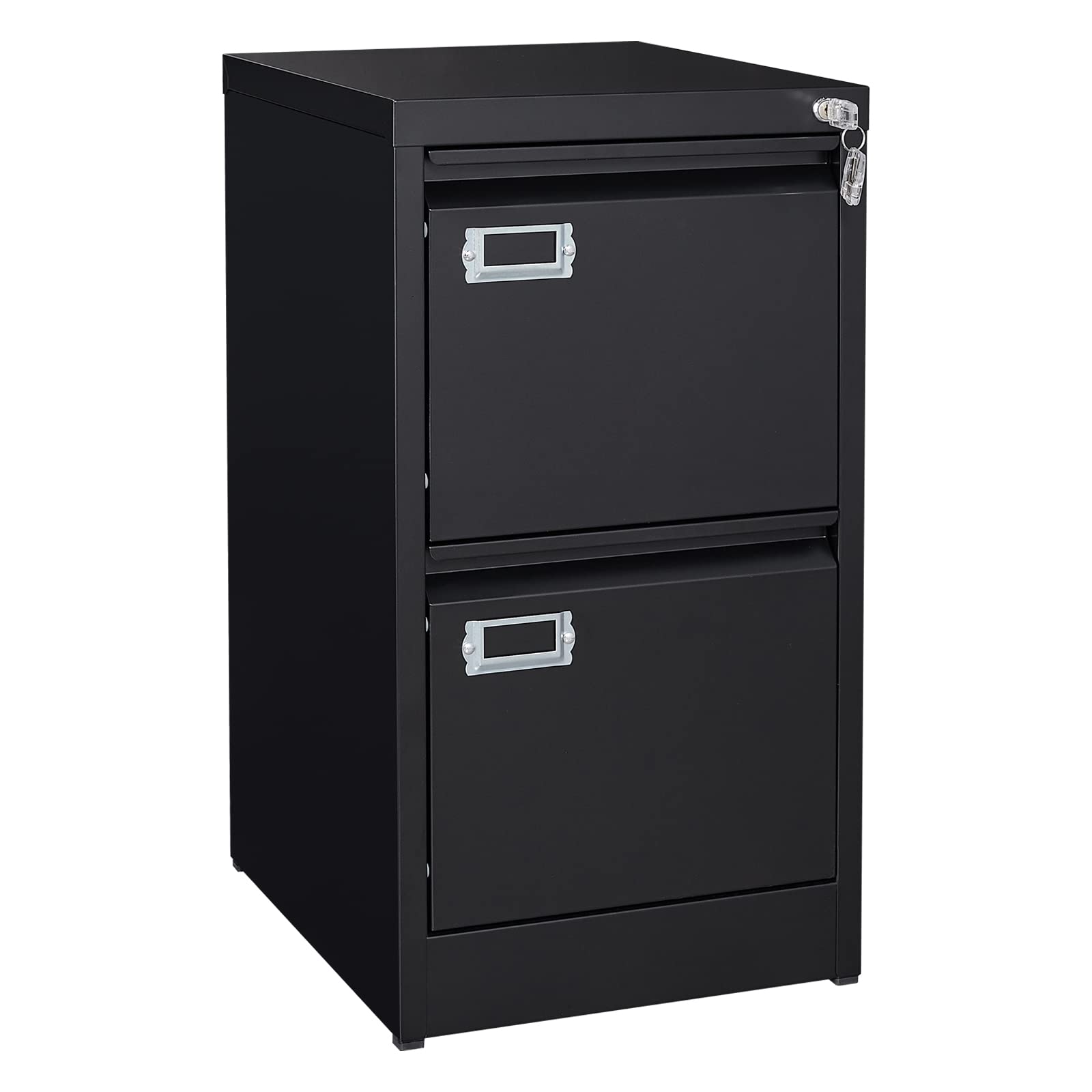 PEUKC 2-Drawer File Cabinet, 16.3" Deep Vertical Filing Cabinet with Lock, Metal File Cabinet for Home Office, Anti-Tip 2 Storage Drawers for Letter/Legal/A4/F4 Size (Assemble Required, Black)