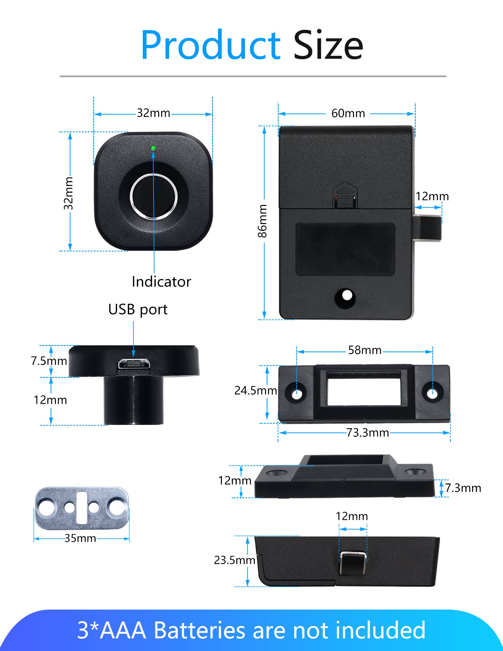 SUMNEW Fingerprint Cabinet Lock, Smart Biometric, Keyless Hidden File Drawer Wardrobe Lock, Child Safety Electric Lock, DIY Wooden Furniture for Home Office