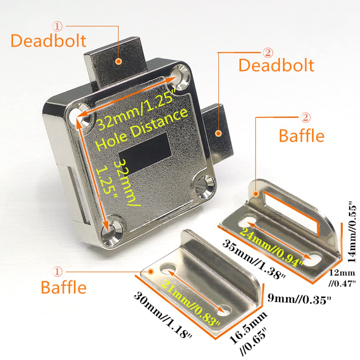 Double Door Lock Cabinet Drawer Lock Safety Cabinet Lock Double Deadbolt-to-Door Lock [Installation on The Right Side Door]. Drilling Diameter 3/4"/19mm for (3/5"-/15mm -7/8"-/22mm ) Door Panels