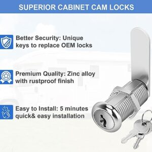 Cylinnda Cabinet Locks with Keys, 1-1/8" Cam Locks Keyed Alike, Quality Cabinet Cam Lock for RV Storage Locks Drawers Mailbox Toolbox Lock Replacement Set, Zinc Alloy (20 Pack, 1-1/8 Inch)