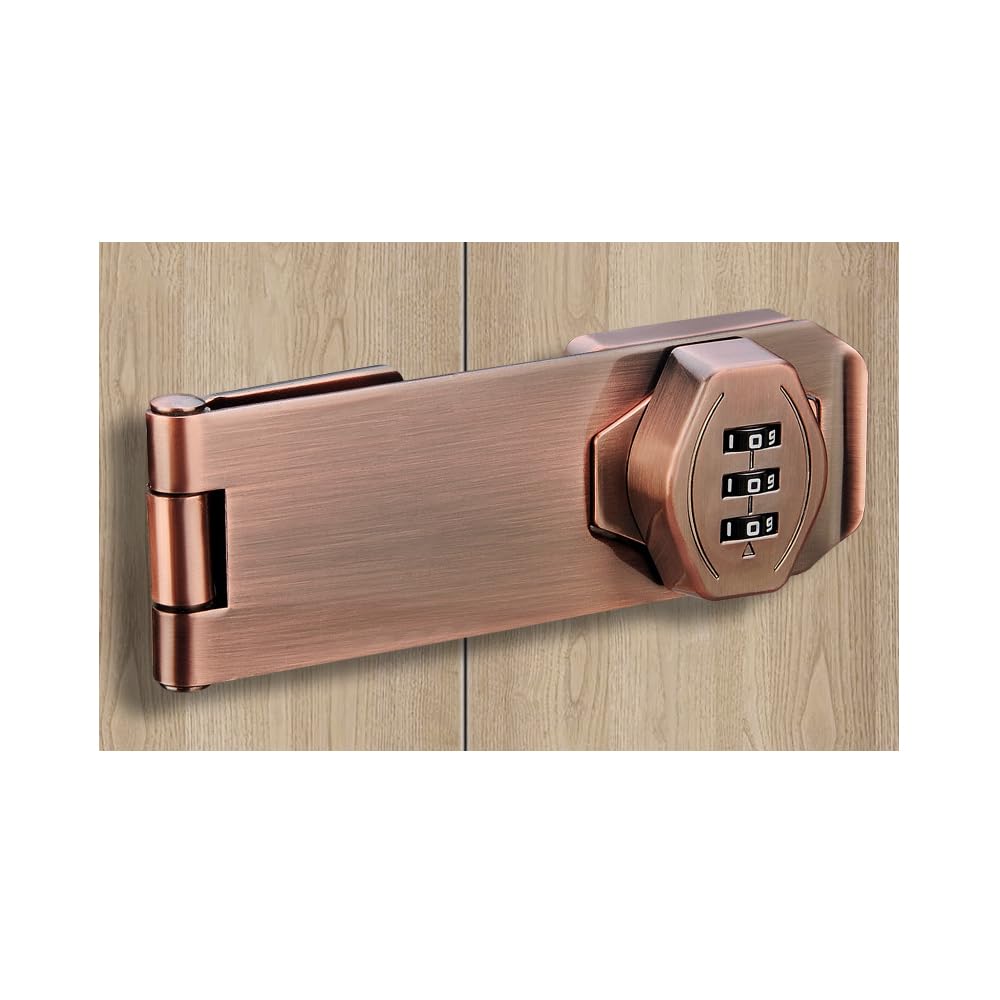 ETEKJOY Keyless Cabinet Lock 3-Digit Password Combination Code Hasp latch Lock Twist Knob Wooden Drawer Cupboard Locker Gun-Safe Closet Box (4 inch, Antique Copper)