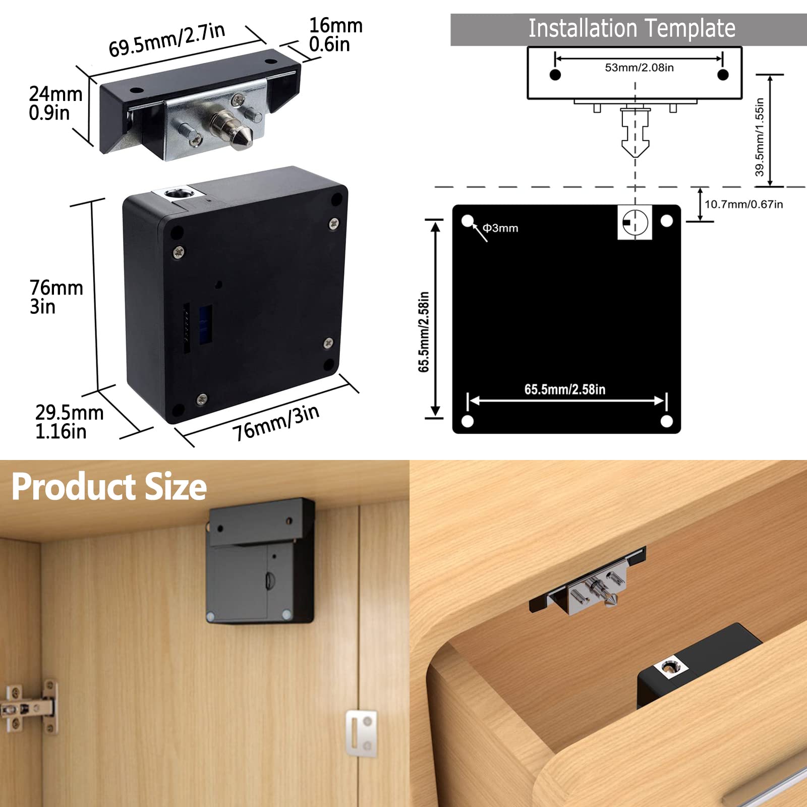 Hidden RFID Cabinet Lock, Smart NFC Electronic Locks with Slide Latch Lock for Double Door Wooden Cabinet Drawer