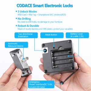 Hidden RFID Cabinet Lock, Smart NFC Electronic Locks with Slide Latch Lock for Double Door Wooden Cabinet Drawer