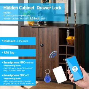 Hidden RFID Cabinet Lock, Smart NFC Electronic Locks with Slide Latch Lock for Double Door Wooden Cabinet Drawer