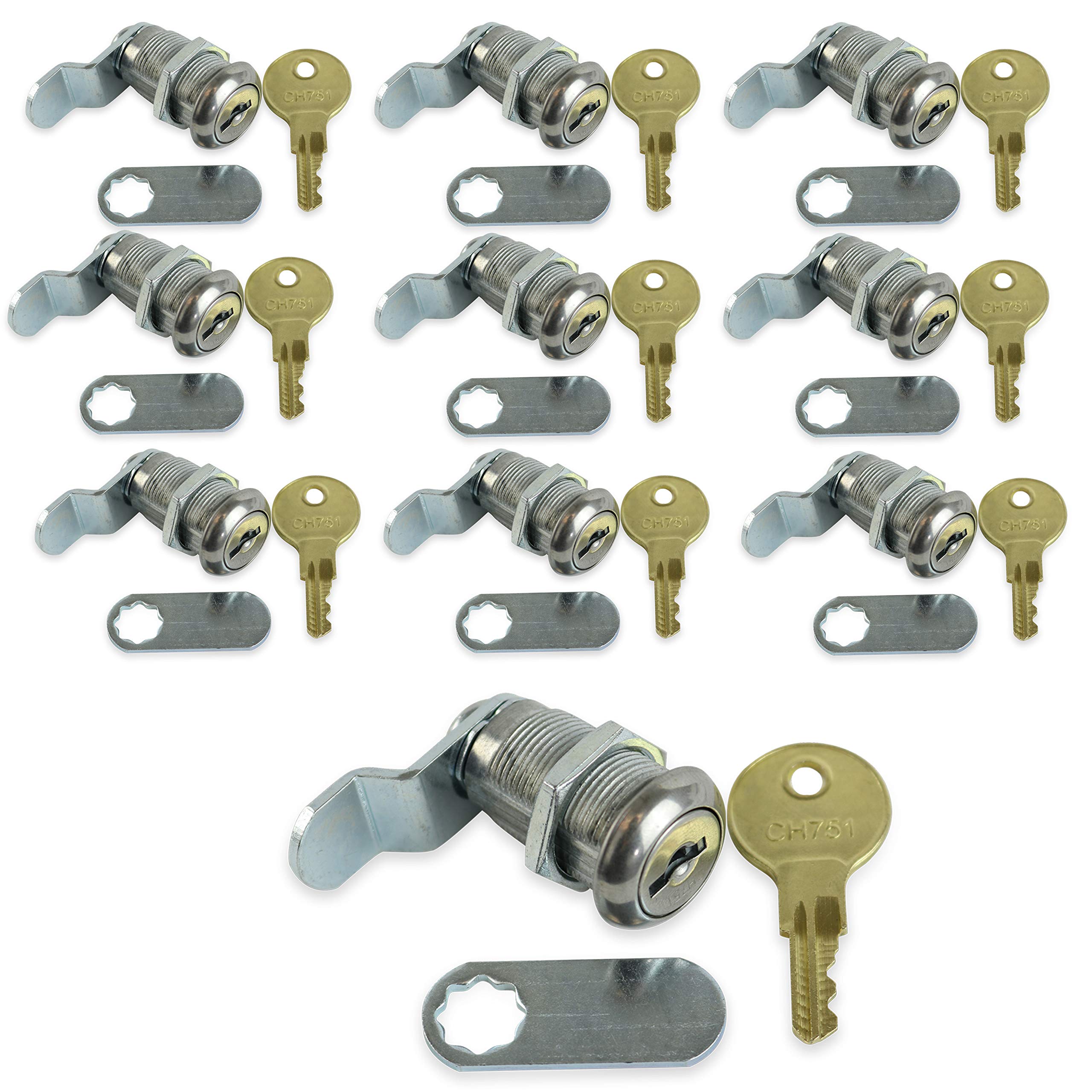 Leisure Coachworks 10 Pack 1 1/8" Keyed Camlock with Straight and Offset Cam Lock Latch Keyed Alike (10, 1 1/8")