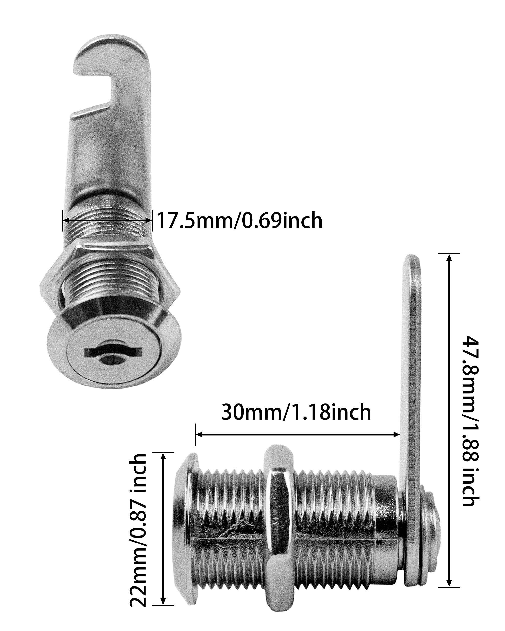 MoHern Cabinet Locks, 6 Pcs Keyed Alike 1-1/8 Inch (30mm) Cylinder Locks, Zinc Alloy Cam Lock with Keys for Cabinet, Drawer, RV and More