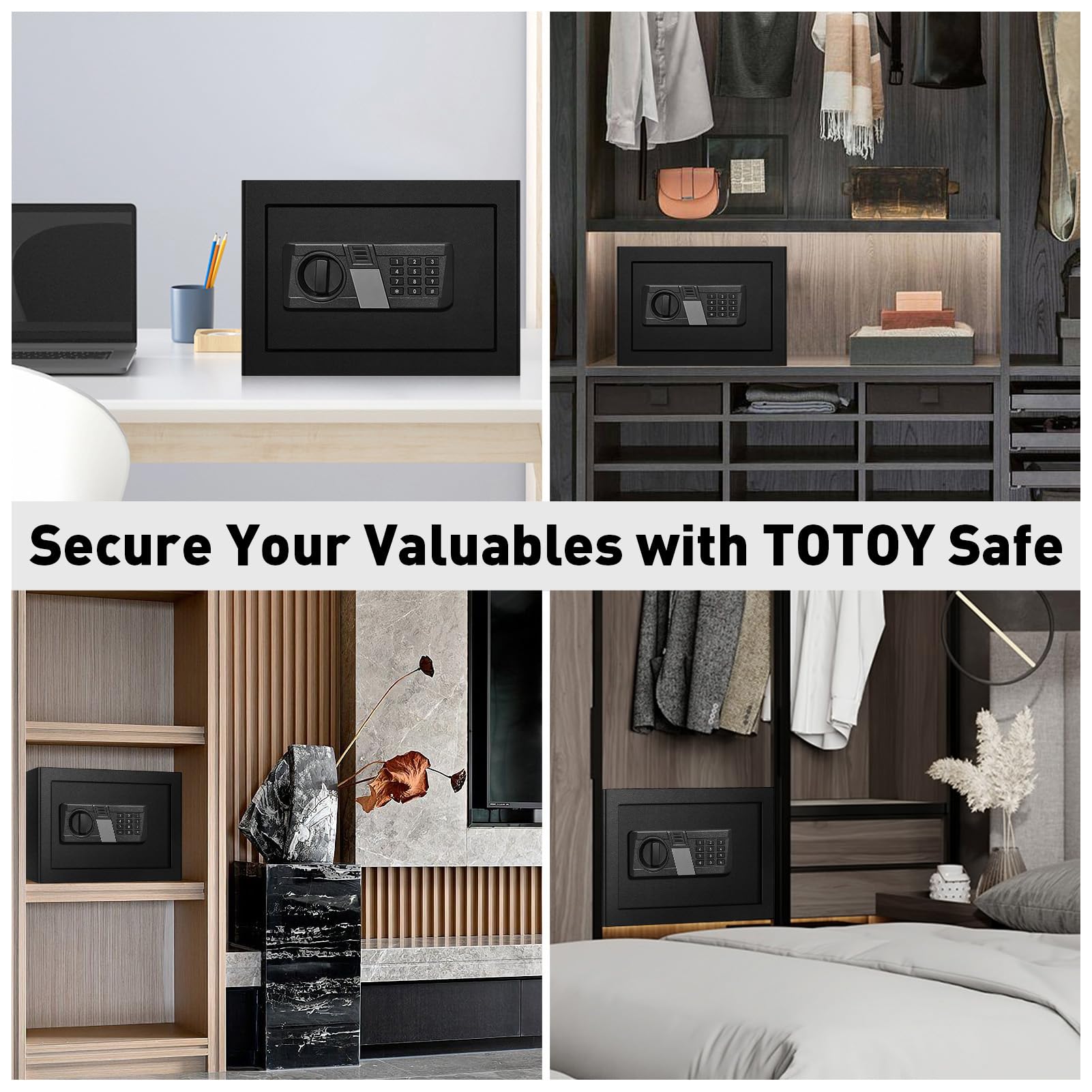 TOTOY 1.0 Cu Ft Personal Safe Box with Sensor Light -Electronic Keypad Security Safe Steel Construction Hidden Key Lock, Removable Shelf, Digital Safe for Jewelry Documents Pistol Money