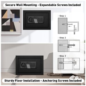 TOTOY 1.0 Cu Ft Personal Safe Box with Sensor Light -Electronic Keypad Security Safe Steel Construction Hidden Key Lock, Removable Shelf, Digital Safe for Jewelry Documents Pistol Money