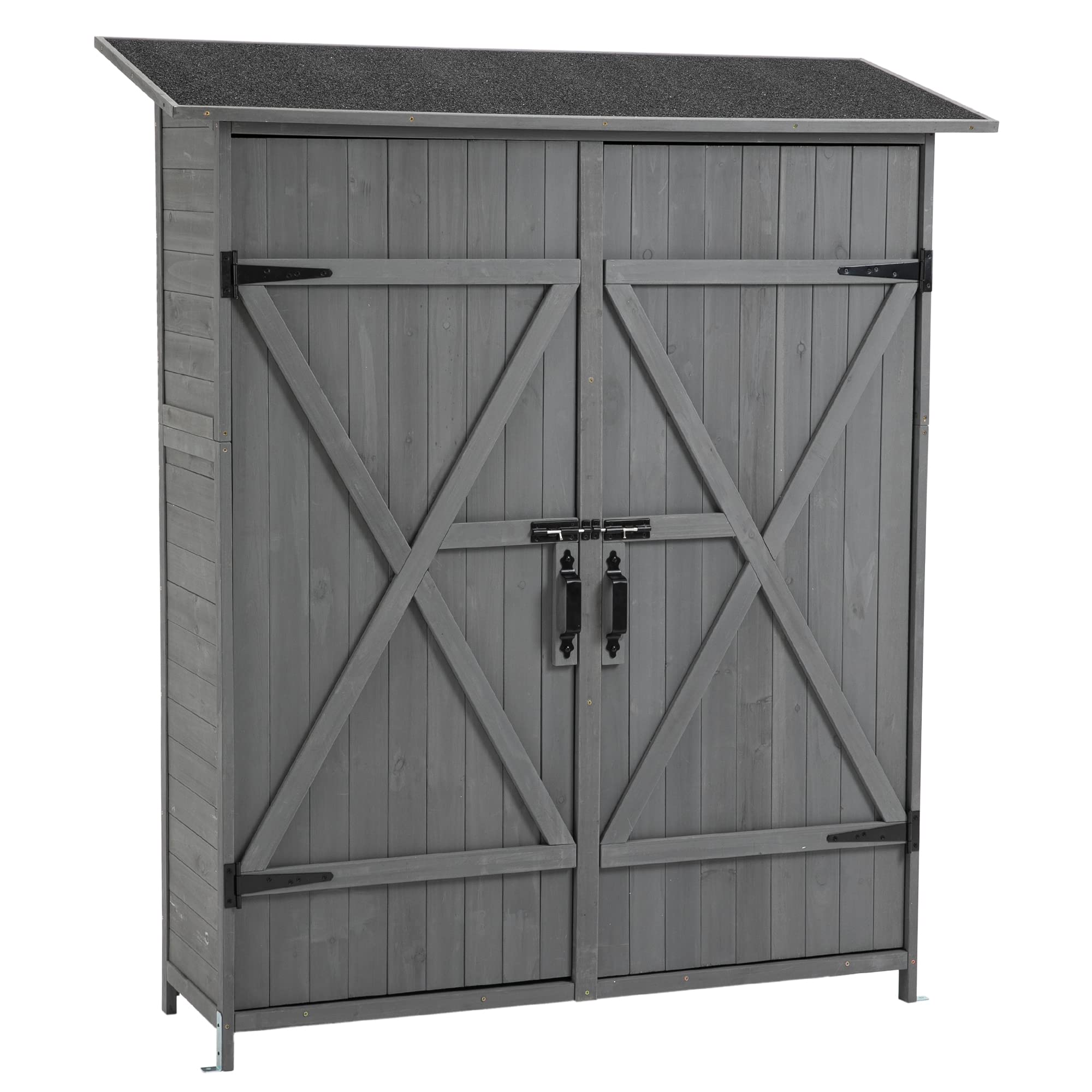 Tmsan Outdoor Storage Cabinet Shed with Waterproof Roof, Detachable Shelves & Double Locks, Wood Vertical Tool Storage Box for Patio, Garden, Backyard, Grey