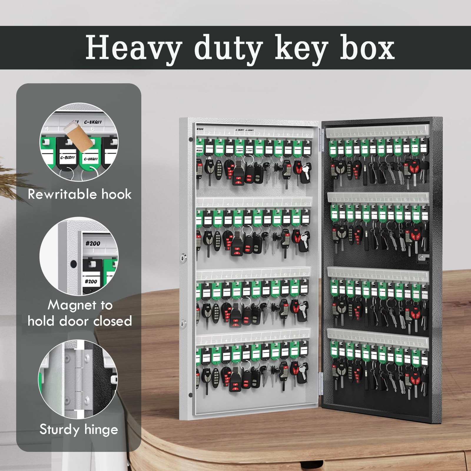 96 Key Lock Box Wall Mount, Smart Key Cabinet One Time Password/APP Bluetooth/Fixed Code/Wi-Fi Remote/Key Unlock, Security Storage Key Holder Box, Key Management for Valets, Realtors, Office, Hotel