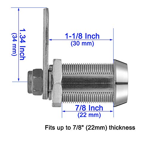 WOOCH Toolbox Lock Replacement Lock Tubular Cam Lock 90 Degree, Hook cam, Cabinet Locks with Keys RV Storage Drawer File Mailbox, Keyed Alike, Zinc Alloy (1-1/8 Inch, 2 Pack)