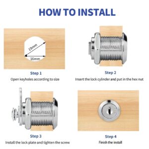 Cabinet Cam Lock, 5 Pack 1 Inch Keyed Alike Cam Lock with Keys Replacement for RV Storage Compartment Locks Truck Tool box Drawer Travel Trailer Cylinder Locks, Fits on 0.7" Max Door Thickness