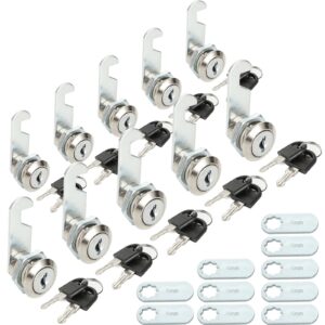 10 pack 5/8 cam lock keyed alike cabinet locks with keys secure drawer mailbox file rv storage locks tool box locks replacement cam locks for furniture, chrome-finish zinc alloy