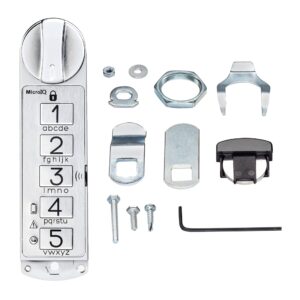 MicroIQ Electronic Cabinet Lock for Doors, Drawers, Lockers, Touch Keypad for Keyless Entry, Keyed Cam Lock Replacement, Knob on Top Vertical, Brushed Silver