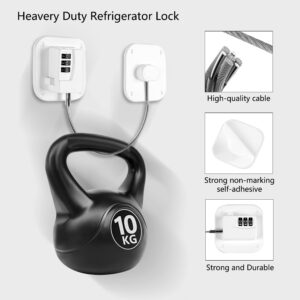 Refrigerator Lock, Heavy Duty Fridge Lock, Combination Lock for Refrigerator Cabinets, Drawers, Safety Lock, Easy Install No Keys Needed (White-2Pack)