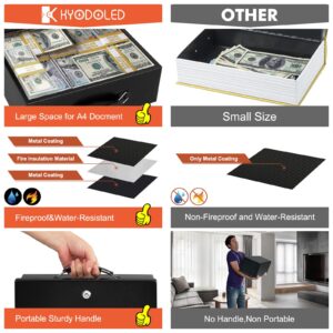 KYODOLED Fireproof Document Box with Key Lock, Large Safe Storage Box for Valuables, Fire Resistance Security Chest, Lock Box for Passport, Cash, Tablet | 13.2'' x 11'' x 4.13'' Black