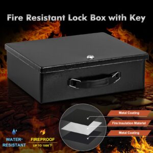 KYODOLED Fireproof Document Box with Key Lock, Large Safe Storage Box for Valuables, Fire Resistance Security Chest, Lock Box for Passport, Cash, Tablet | 13.2'' x 11'' x 4.13'' Black