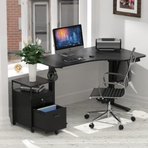 SHW Rolling File Cabinet w/ 2 Drawers & Open Shelf, Black