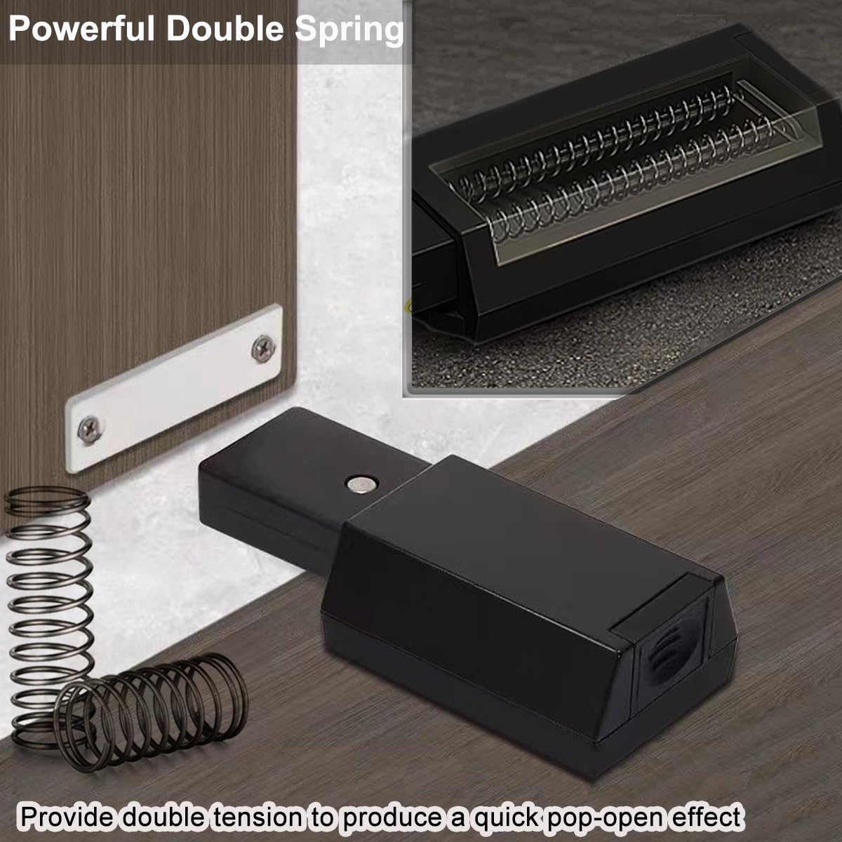 Magnetic Push to Open Cabinet Hardware CBRIVE® 2 Pack Heavy Duty Push Latch & Lock for Hidden Door Touch Latches and Catch Magnet Push Release Drawer Pull Tip on RV Closet Close Strong Pop Out, Black