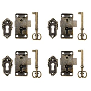 mcredy 4 sets vintage lock,2.1 inch retro cabinet drawer lock case jewelry box lock spring latch lock with key,bronze