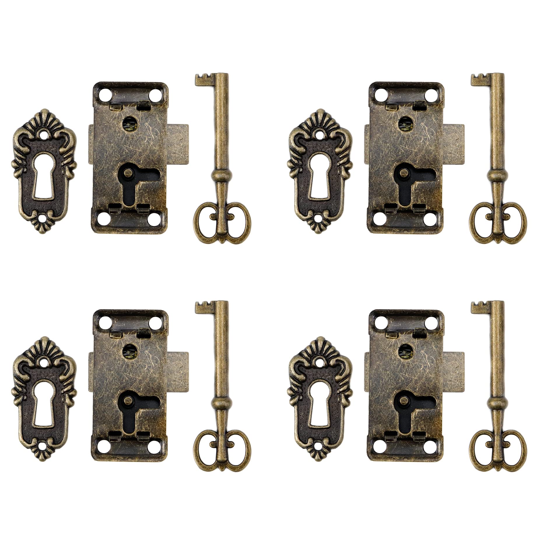 Mcredy 4 Sets vintage lock,2.1 Inch Retro Cabinet Drawer Lock Case Jewelry Box Lock Spring Latch Lock with Key,Bronze