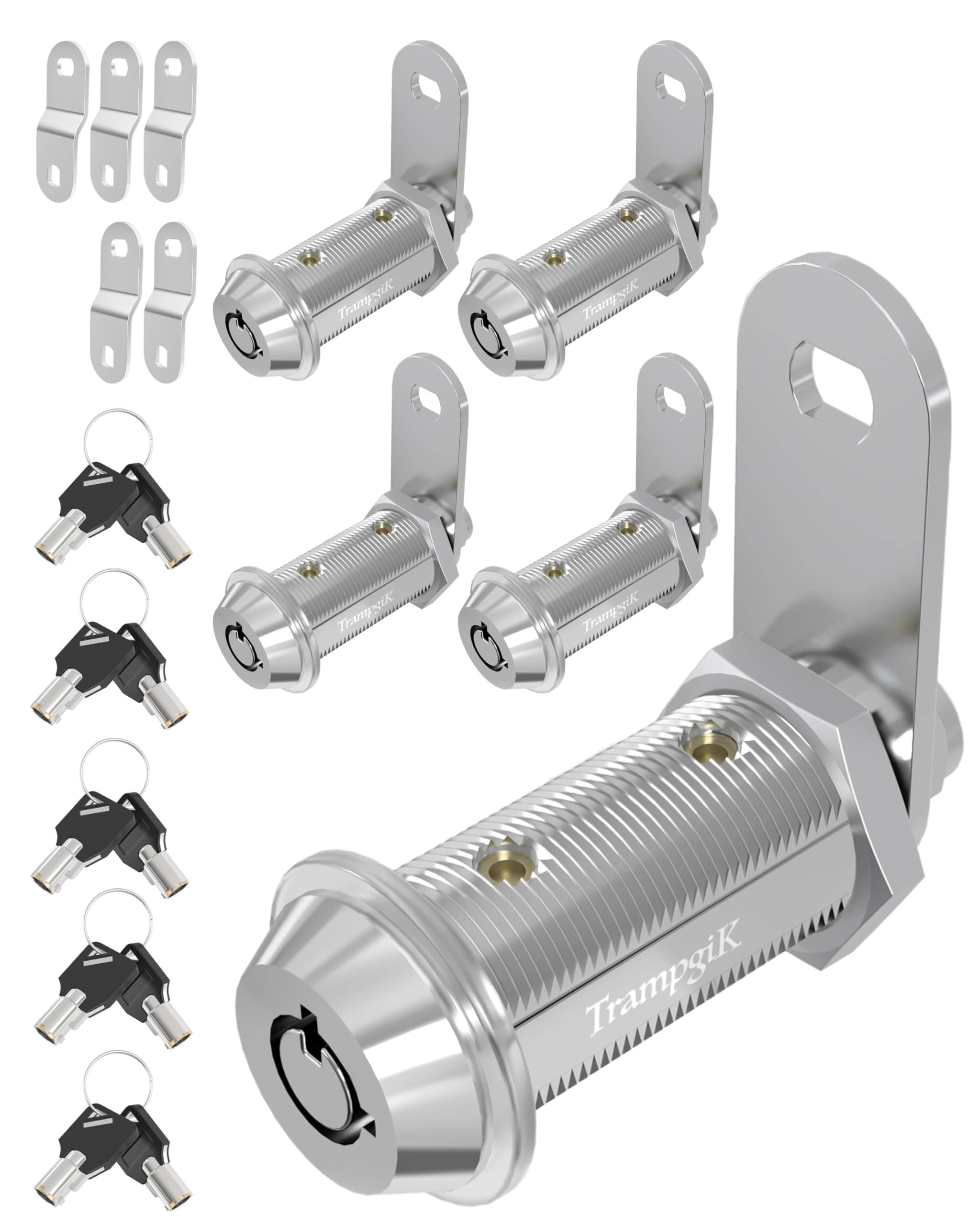 Trampgik RV Storage Locks, 1 1/2” Camper Compartment Storage Door Locks with Keys, for RV Camper Travel Trailer,Drawer Cabinet Toolcart Storage, 1 1/2 Inch 5 Locks with 10 Keyed Alike, Chrome