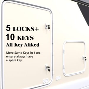 Trampgik RV Storage Locks, 1 1/2” Camper Compartment Storage Door Locks with Keys, for RV Camper Travel Trailer,Drawer Cabinet Toolcart Storage, 1 1/2 Inch 5 Locks with 10 Keyed Alike, Chrome