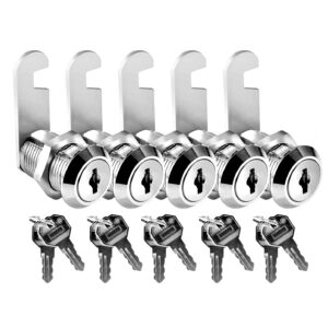 fosiya 5 pack 7/8" inch zinc alloy premium cabinet cam locks, alike keyed cam lock set, secure files drawers mailbox rv camper door tool box