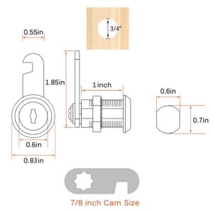 Fosiya 5 Pack 7/8" Inch Zinc Alloy Premium Cabinet Cam Locks, Alike Keyed Cam Lock Set, Secure Files Drawers Mailbox RV Camper Door Tool Box