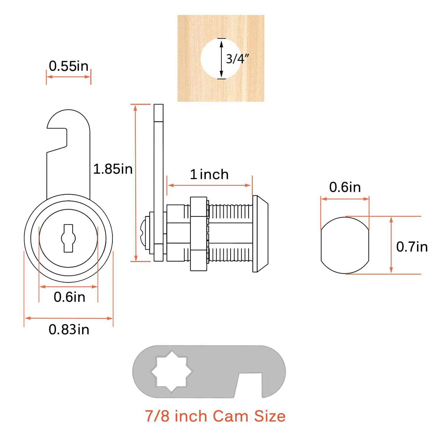 Fosiya 5 Pack 7/8" Inch Zinc Alloy Premium Cabinet Cam Locks, Alike Keyed Cam Lock Set, Secure Files Drawers Mailbox RV Camper Door Tool Box